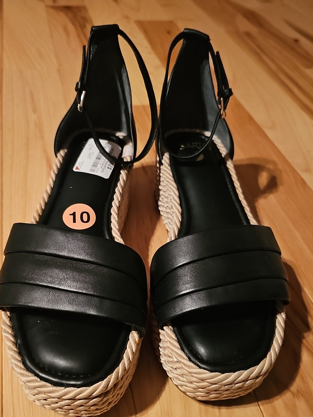 New Womens Black Rope Platform Sandals with Ankle Strap